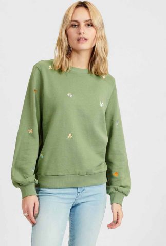 groene sweater met geborduurd dessin nubrittany sweat 701529