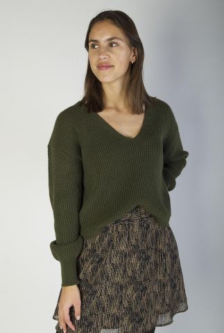 donkergroene trui met v-hals hedda knitted pull
