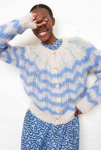 off-white vest met blauw ingebreid zigzag dessin juliette knit cardigan