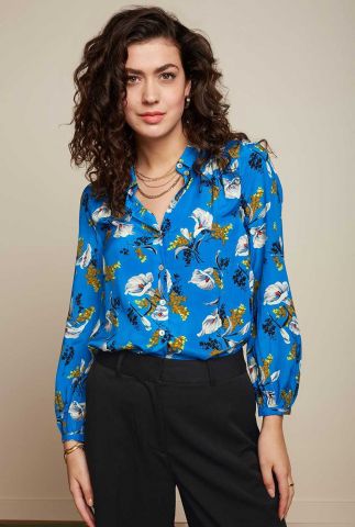 blauwe blouse met bloemenprint carina blouse  cubanelle 07785