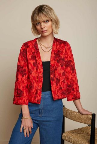 rood gewatteerd jack met bloemenprint noor quilted jacket 07736