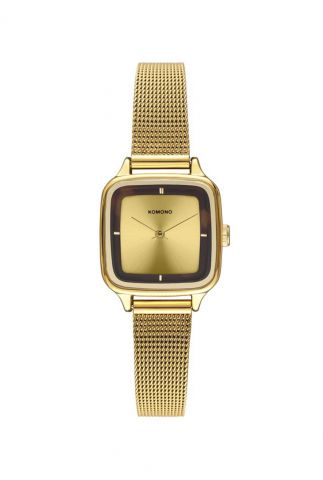 goud kleurig horloge met gouden band kate acetate turtoise kom-w4272