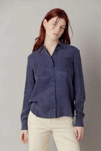 donkerblauwe cupro blouse met glans kenji shirt dark navy