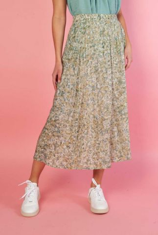 groene midi rok met bloemenprint en elastische taille rosalie KS0147