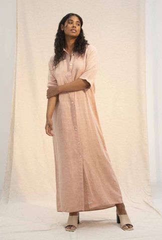 lichtroze maxi jurk van linnenmix met knoopsluiting layla dress