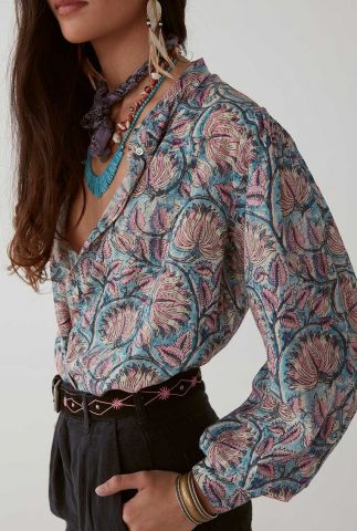 blouse met paisley dessin en lurex detail Keith Candy Blue