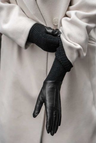 zwarte leren handschoenen met wol en touch functie hellymbg