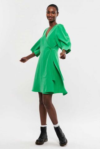 groene modalmix overslag jurk met wijde mouwen melika