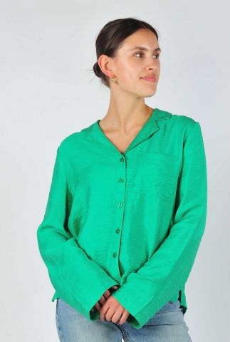 groene glanzende blouse met trompetmouwen ganna-m