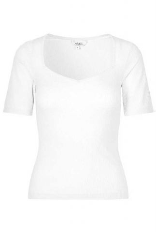 wit t-shirt met rib dessin en vierkanten hals zion-m 