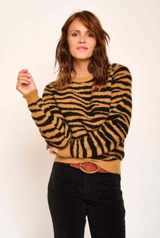 bruine fluffy trui met zebra strepen sweater kibre