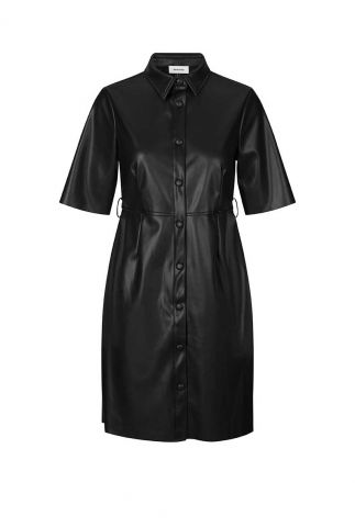zwarte leerlook jurk met kraag almamd dress black