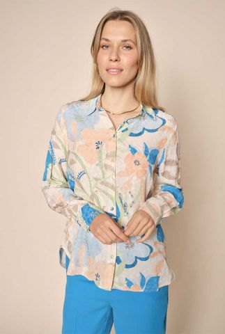 ecru kleurige blouse met bloemen taylor botanic shirt birch 152410