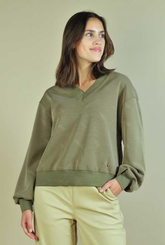 groene sweater met all-over print antèa v-ls sweatshirt 146310
