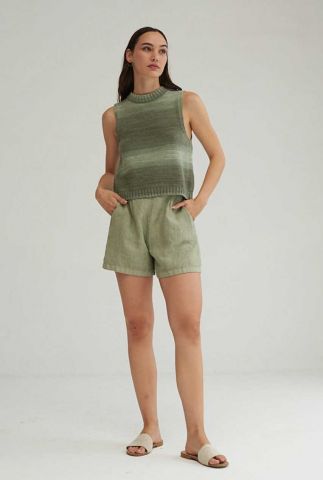 groene linnen short met elastische tailleband LIXULA