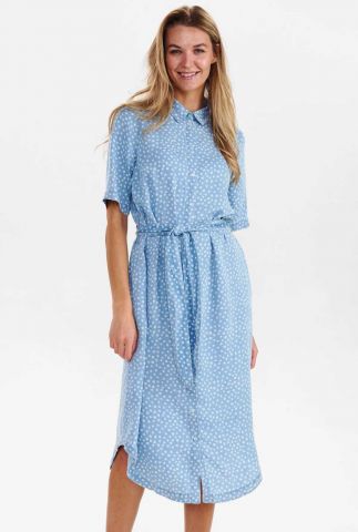 blauwe midi jurk met stippenprint nupoulina dress 703216