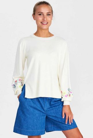 off-white trui met geborduurde bloemen nupuk pullover 703025