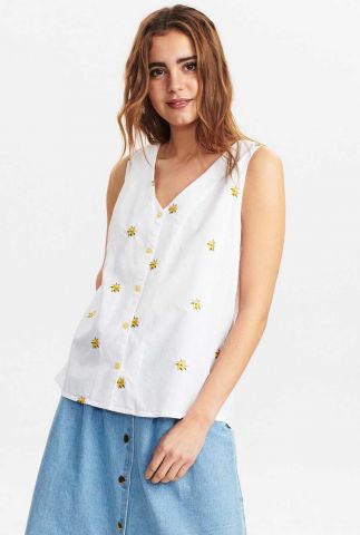 witte mouwloze blouse met geborduurde bloemen dessin nuchance 701745