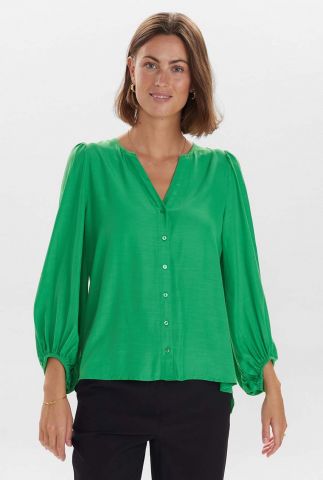 felgroene blouse met v-hals en 3/4 mouwen nusofty blouse 702486