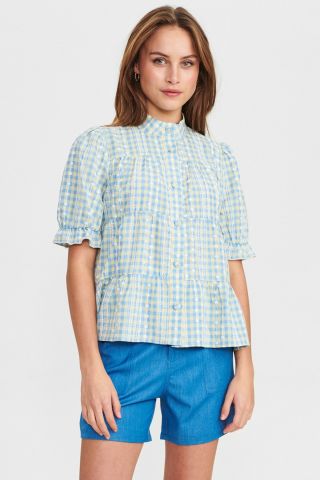 geruite blouse met korte mouwen nuannemona shirt 701544-3088