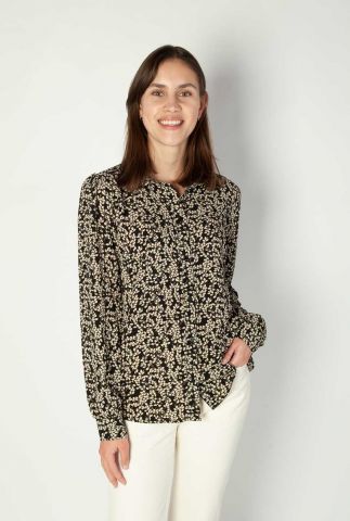 zwarte blouse met bladeren print oda print shirt flower leaf