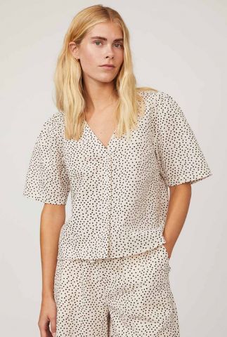 off-white blouse met v-hals en stippenprint avi blouse 14078