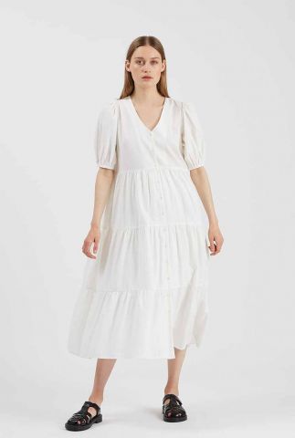 off-white midi jurk met v-hals en pofmouwen miamea midi 9293