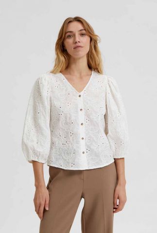 witte blouse met v-hals broderie anglaise overhemd 16084458