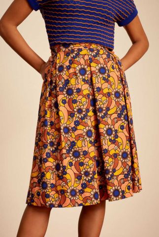 oranje a-lijn rok met bloemenprint suzette pleat skirt mazur 07188