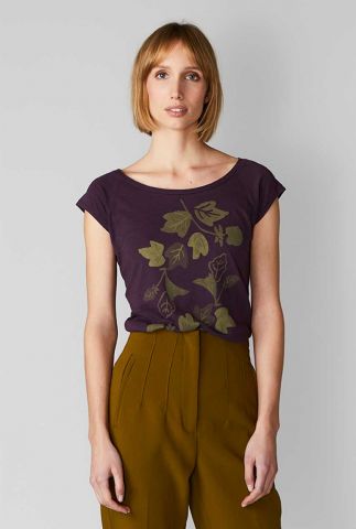 donkerpaars t-shirt met bladeren print foliage eggplant 461800