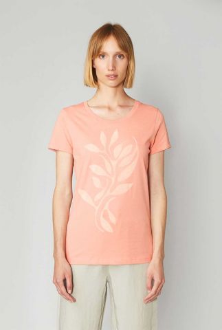 zalmroze katoenen t-shirt met botanische opdruk tendrils rose clay 481601 