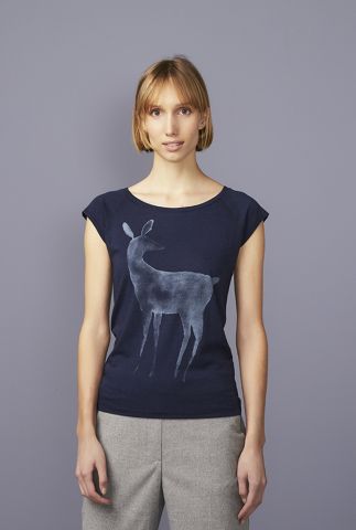 donkerblauw t-shirt met hert opdruk en ronde hals deer 42150