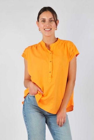 oranje linnenmix blouse met korte mouwen s23z515
