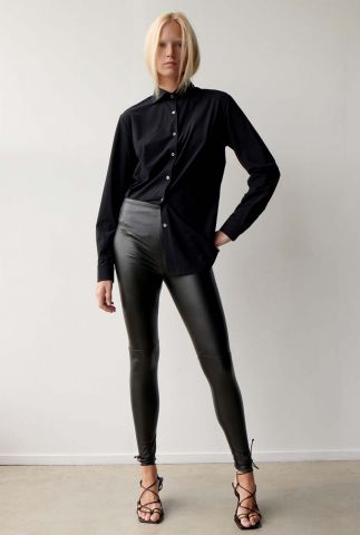 zwarte imitatie leren broek met elastische taille w22n1230 black