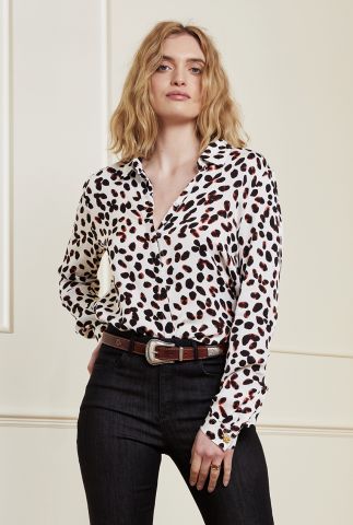 crème kleurige viscose blouse met stippen dessin perfect cato blouse
