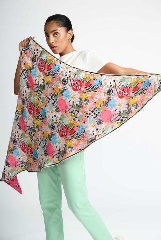driehoekige sjaal met kleurrijk dessin double tropical bouquet sp7202