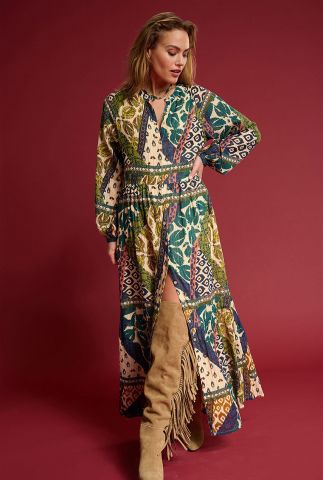 groene maxi jurk met print mae eclectic tribal sp7092