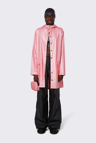roze regenjas met drukknopen long jacket pink sky 12020