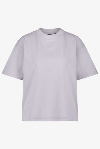 kort lila t-shirt met rib hals ravenelle t-shirt lilac grey