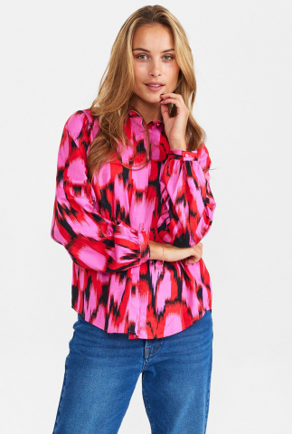 roze katoenen blouse met dessin nucamryn shirt 702541