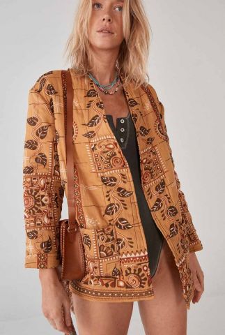 okergele kimono jacket met all-over print sandra jaisalmer merigold