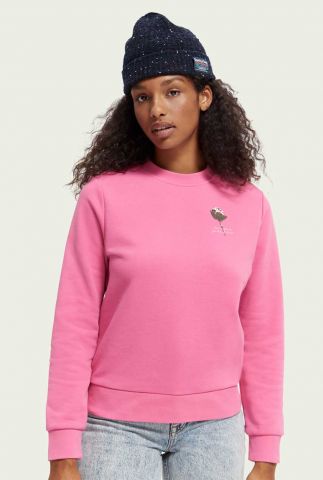 roze regular fit sweater met ronde hals en opdruk 168833