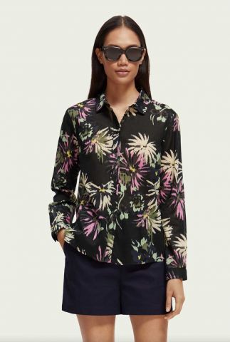 zwarte katoenen blouse met botanische print 171891