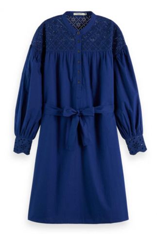 Blauwe broderie jurk 173378