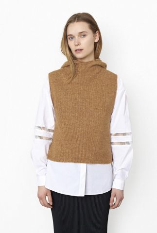 bruin gebreide spencer van alpaca wolmix omella knit hoodie vest