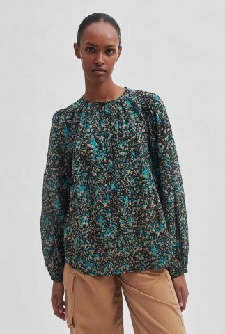 turquoise blouse met grafische print pheasant blouse 56625