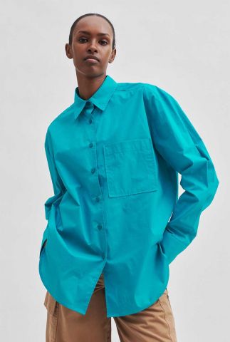 turquoise oversized blouse met borstzakje alulin shirt 56116