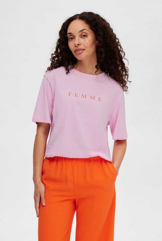 roze t-shirt met oranje opdruk vilja ss printed tee 16085609