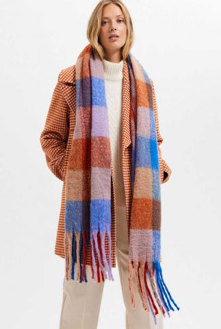 rode geruite wolmix sjaal met franjes tally scarf 16081407