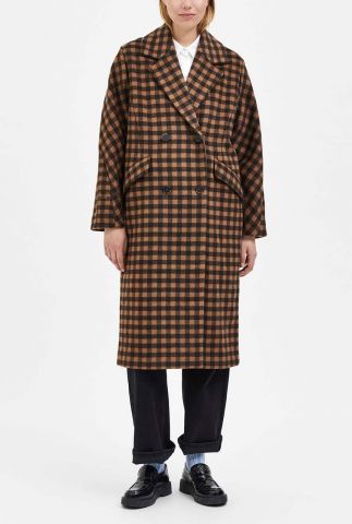 bruine geruite mantel jas new element wool coat java 16085118